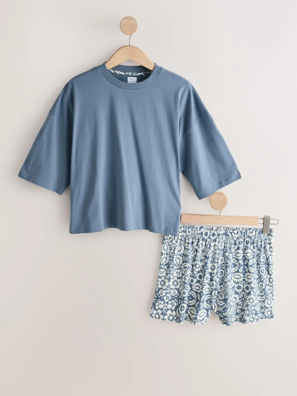 Bleu/gris/rose fleuri - Ensemble de 3 pyjamas shorts