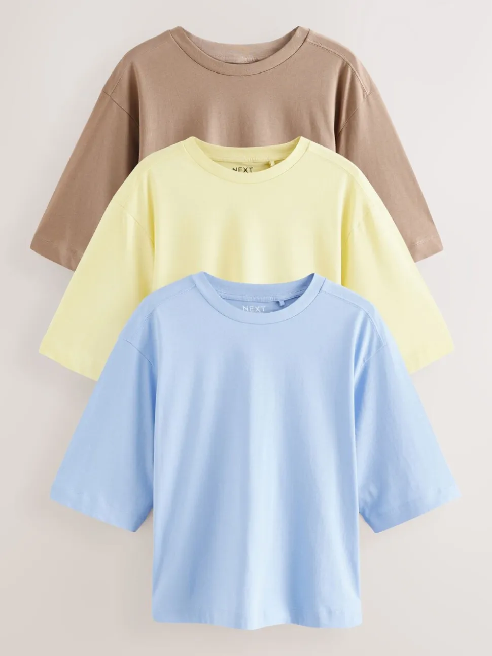 Bleu/jaune citron/neutre - Lot 3 t-shirts col ras du cou 100% coton longueur coude