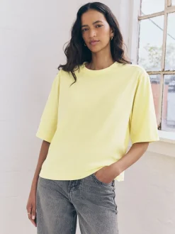 Bleu/jaune citron/neutre - Lot 3 t-shirts col ras du cou 100% coton longueur coude