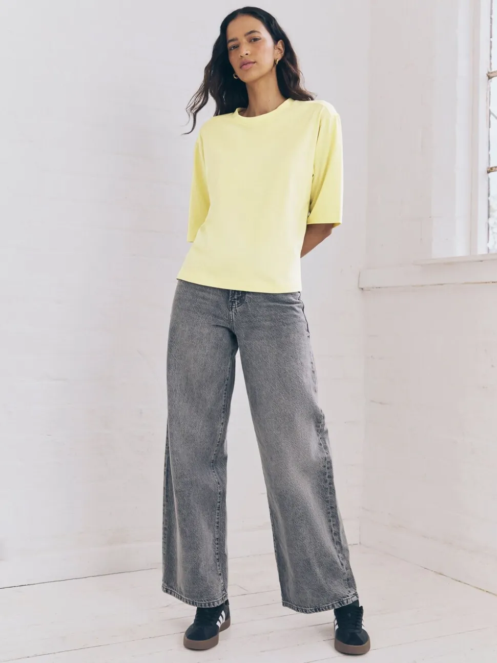 Bleu/jaune citron/neutre - Lot 3 t-shirts col ras du cou 100% coton longueur coude