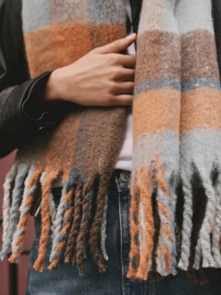 Bleu/Orange - Écharpe couverture brossée épaisse