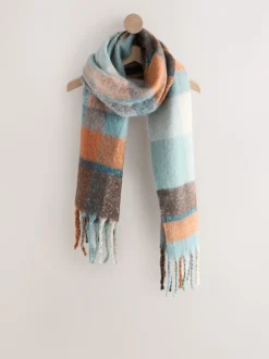 Bleu/Orange - Écharpe couverture brossée épaisse