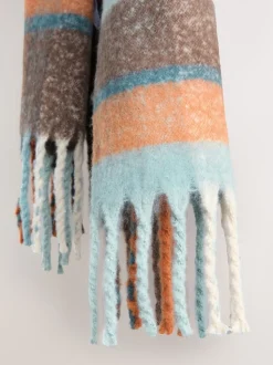 Bleu/Orange - Écharpe couverture brossée épaisse