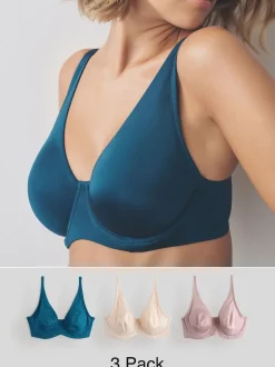 Bleu/rose/crème - T-shirt DD+ en microfibre lissant Ultimate Comfort Soutiens-gorge 3 Lot