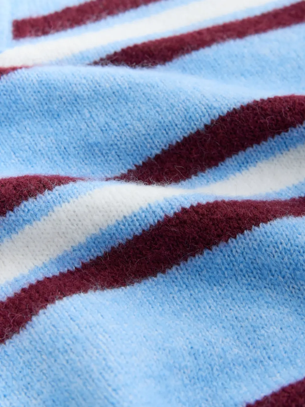 Bleu/Rouge Rayé - Pull polo à manches mi-longues à col ouvert avec laine
