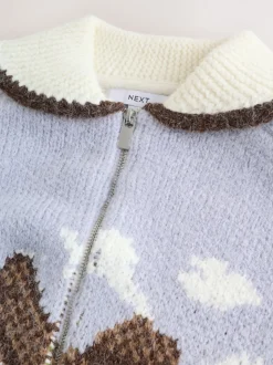 Bleu/vert - Cardigan zippé scène paysage