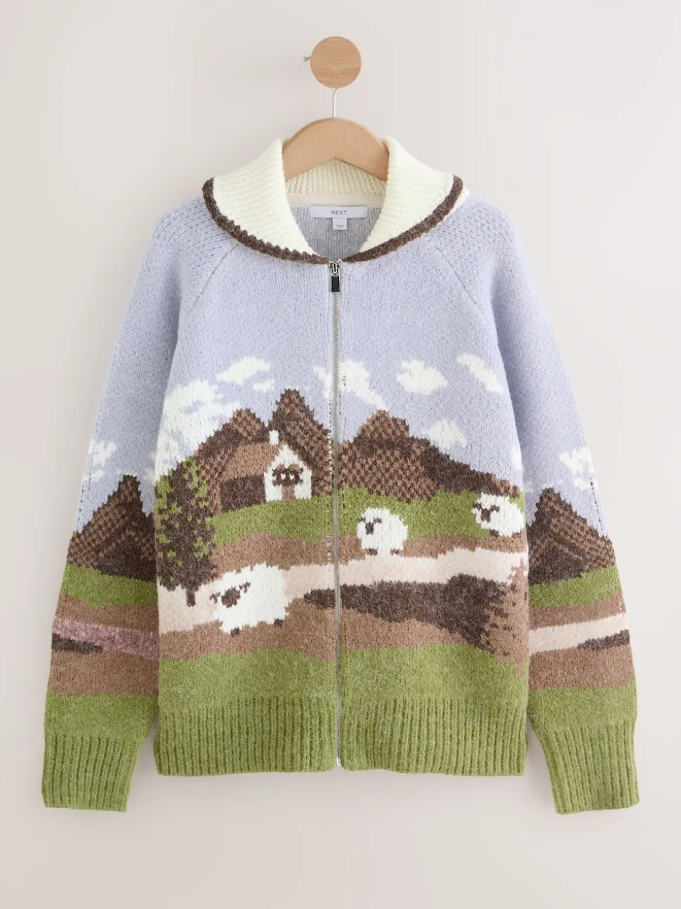 Bleu/vert - Cardigan zippé scène paysage