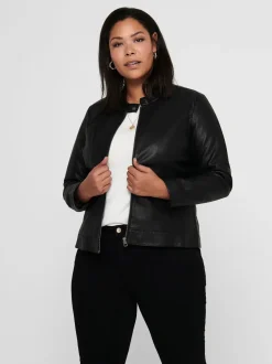 Blouson style motard Only Curve sans col en imitation cuir