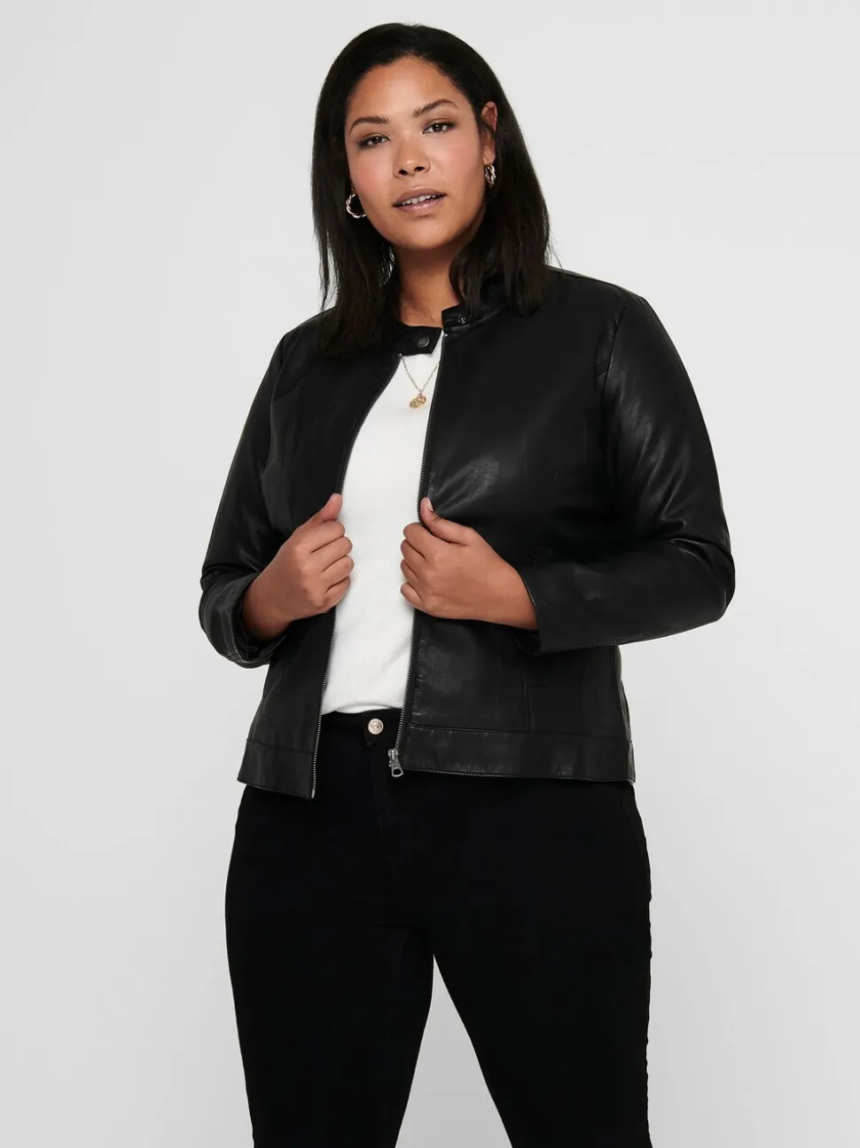 Blouson style motard Only Curve sans col en imitation cuir