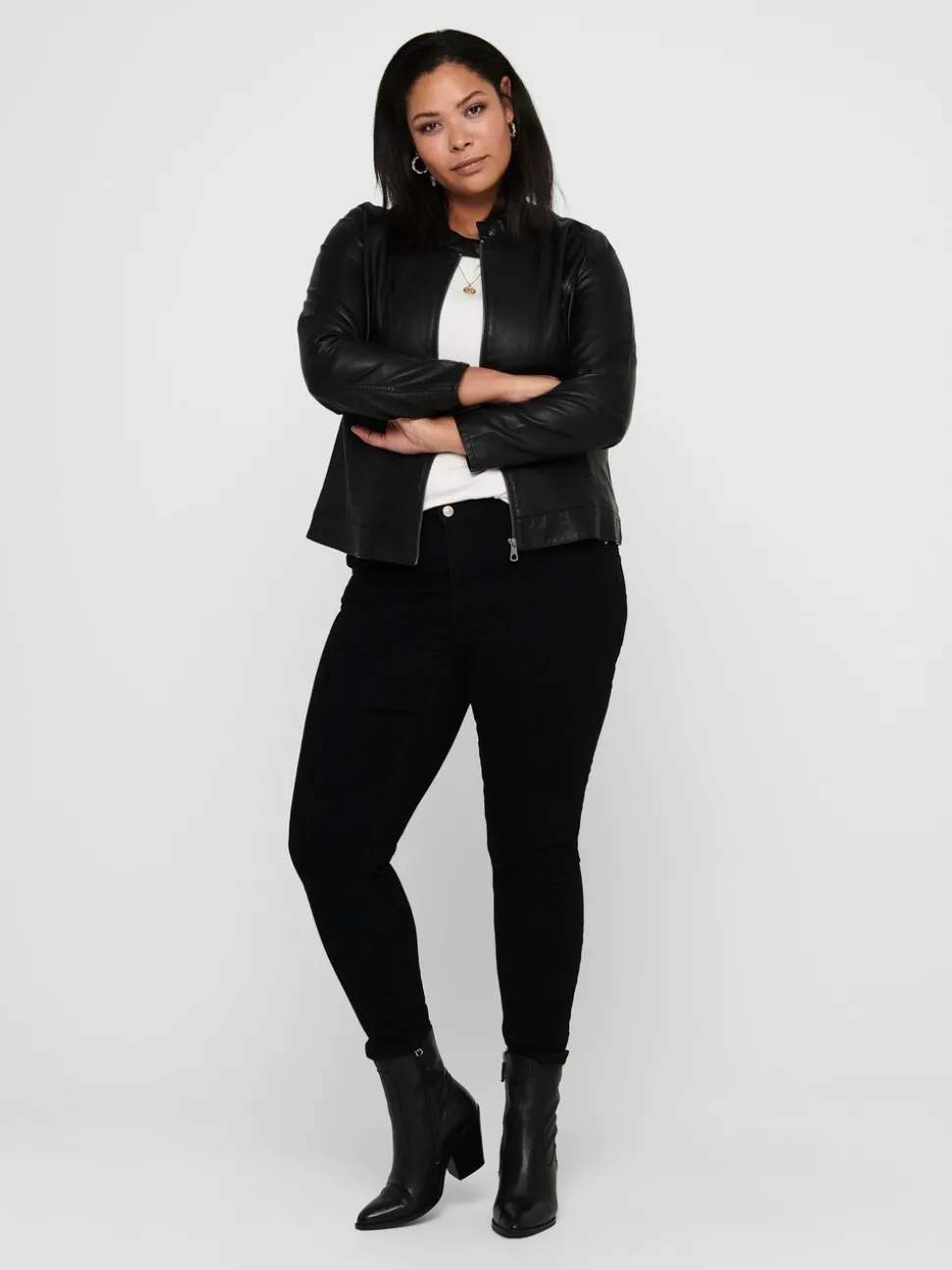 Blouson style motard Only Curve sans col en imitation cuir