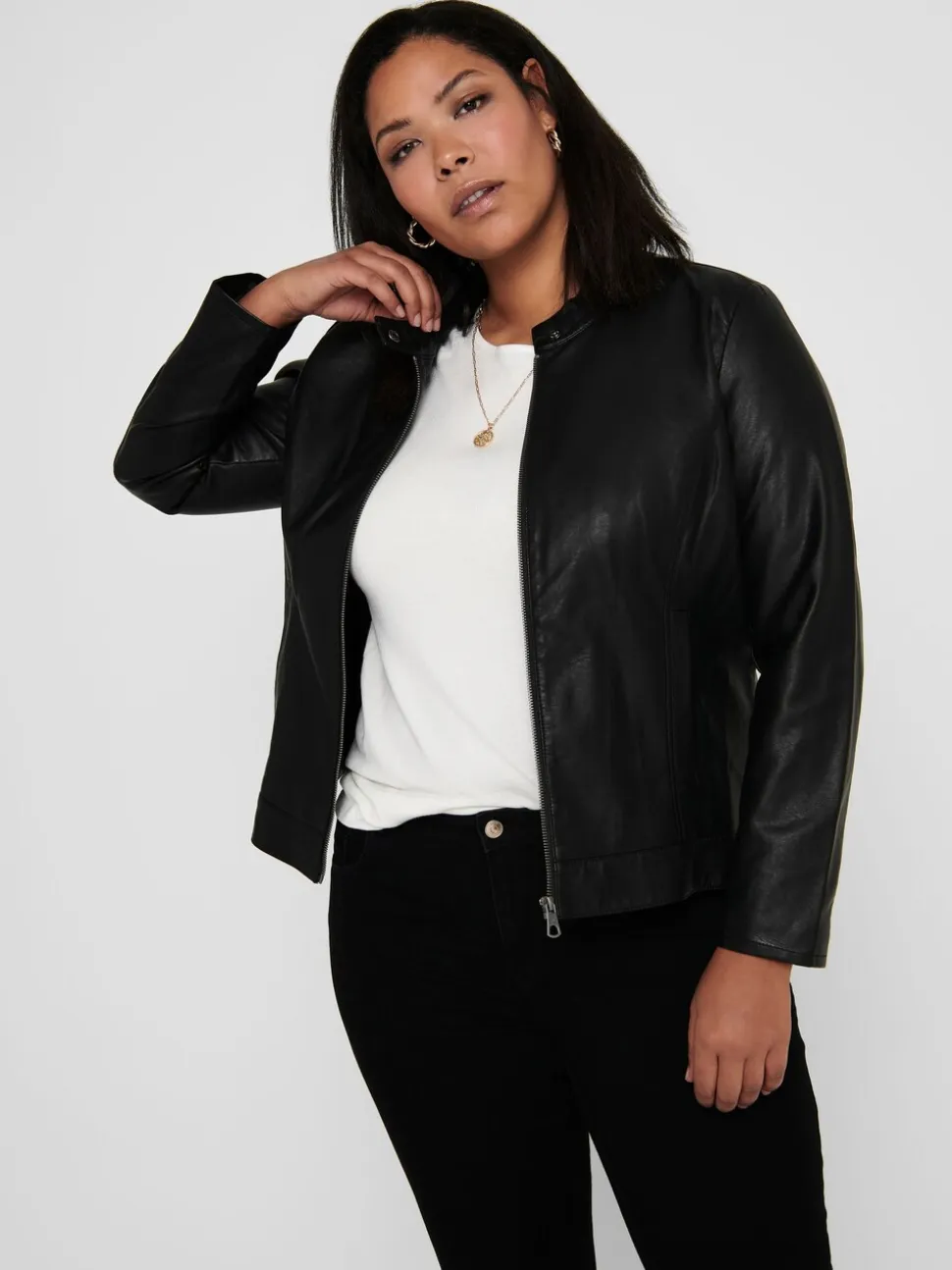 Blouson style motard Only Curve sans col en imitation cuir