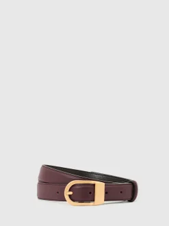 bordeaux - Ceinture en cuir à boucle incurvée Reiss Hazel