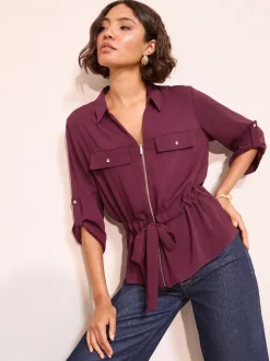 bordeaux - Friends Like These chemise de style utilitaire à nouer à la taille