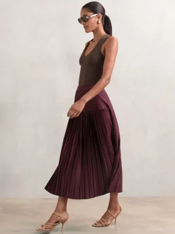 bordeaux - Jupe mi-longue Reiss Savannah plissée