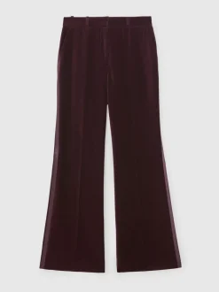 bordeaux - Pantalon évasé Reiss Elia à rayures style smoking en velours
