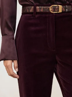 bordeaux - Pantalon évasé Reiss Elia à rayures style smoking en velours