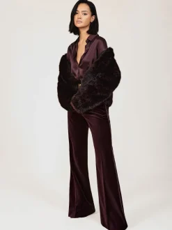 bordeaux - Pantalon évasé Reiss Elia à rayures style smoking en velours