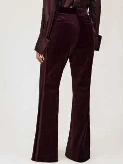 bordeaux - Pantalon évasé Reiss Elia à rayures style smoking en velours