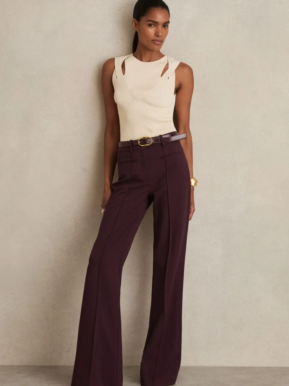 bordeaux - Pantalons évasés taille haute Reiss Claude