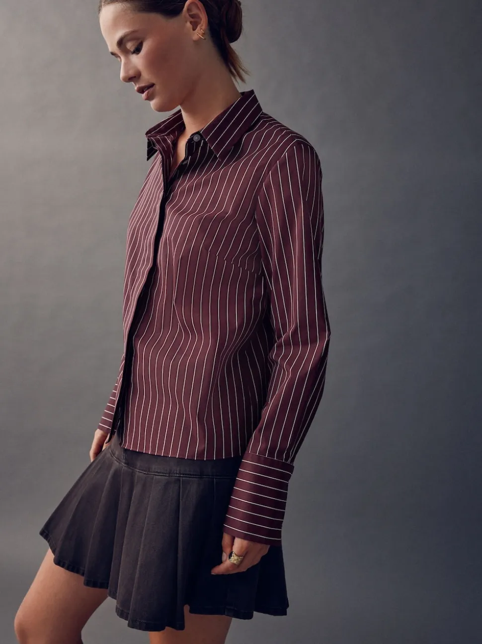 Bordeaux à rayures - Chemise extensible ajustée Essential à manches longues