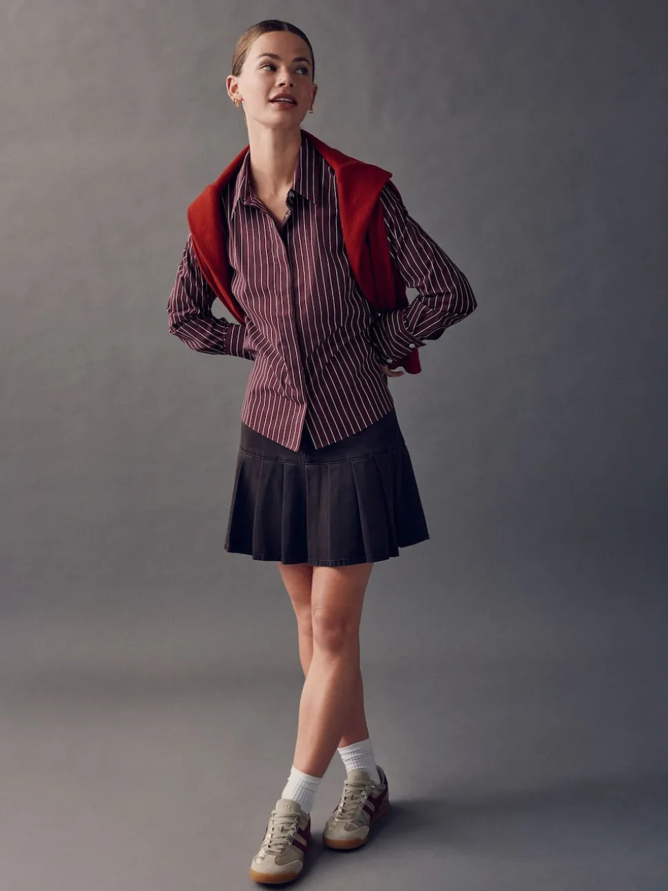 Bordeaux à rayures - Chemise extensible ajustée Essential à manches longues