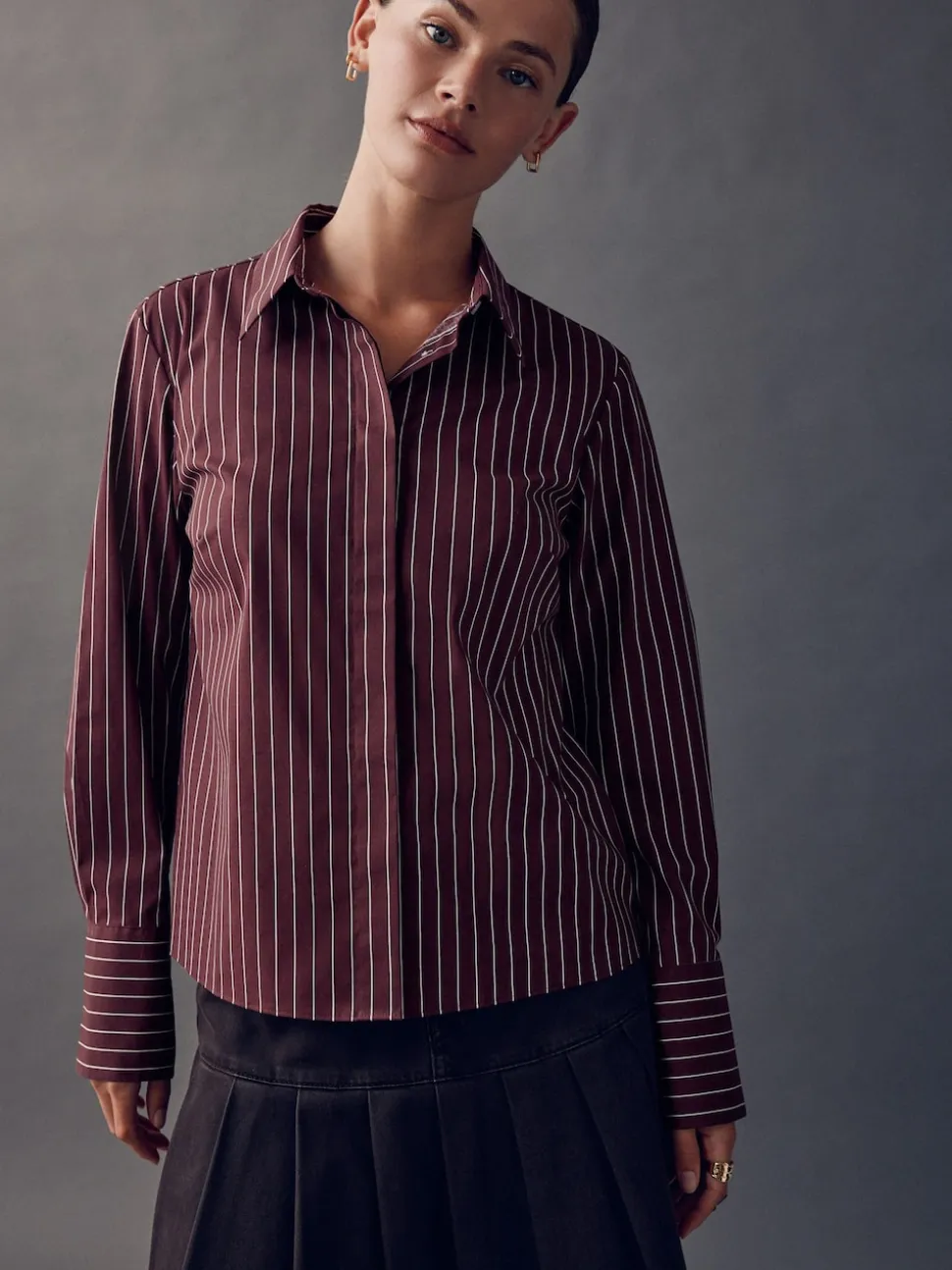 Bordeaux à rayures - Chemise extensible ajustée Essential à manches longues