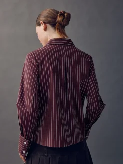 Bordeaux à rayures - Chemise extensible ajustée Essential à manches longues