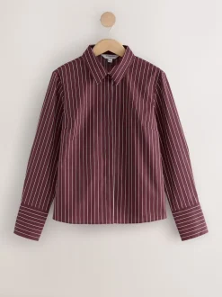 Bordeaux à rayures - Chemise extensible ajustée Essential à manches longues