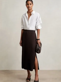 bordeaux - Reiss Pippa Jersey plissé Mi-long Jupes