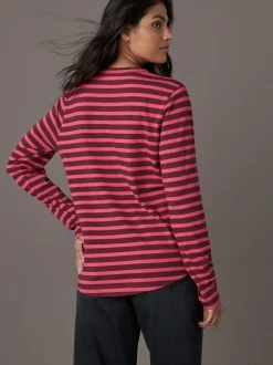 Bordeaux rouge rayé - T-shirt à manches longues de cou d'équipage