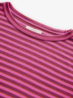 Bordeaux rouge rayé - T-shirt à manches longues de cou d'équipage