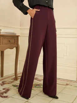 Bourgogne Or - Pantalon large Love & Roses texturé à rayures latérales