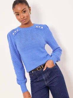 Boutonné bleu cobalt - Lipsy pull en maille à manches longues et col rond en maille pointelle