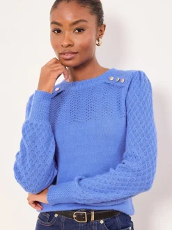 Boutonné bleu cobalt - Lipsy pull en maille à manches longues et col rond en maille pointelle