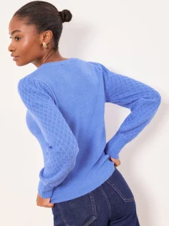Boutonné bleu cobalt - Lipsy pull en maille à manches longues et col rond en maille pointelle