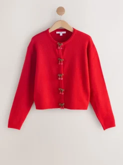 Boutons cerise rouge - Crew Neck Knitted Cardigan With Wool