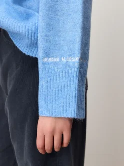 Broderie avec écusson bleu clair - Pull en maille à col rond en laine