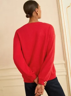 Broderie cœur rouge - Sweat Love & Roses en jersey à col ras du cou