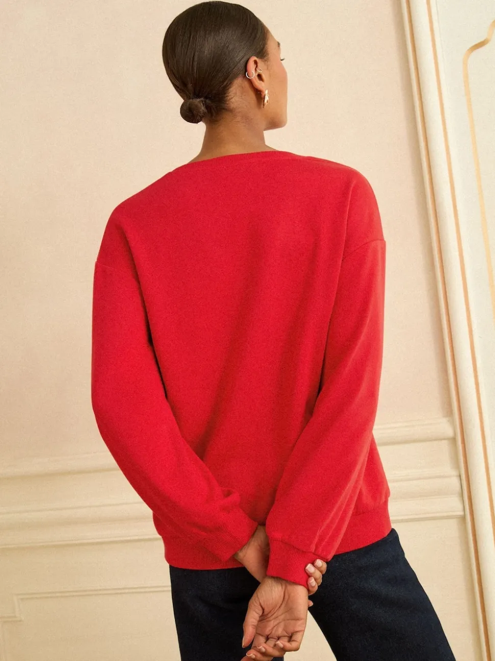 Broderie cœur rouge - Sweat Love & Roses en jersey à col ras du cou
