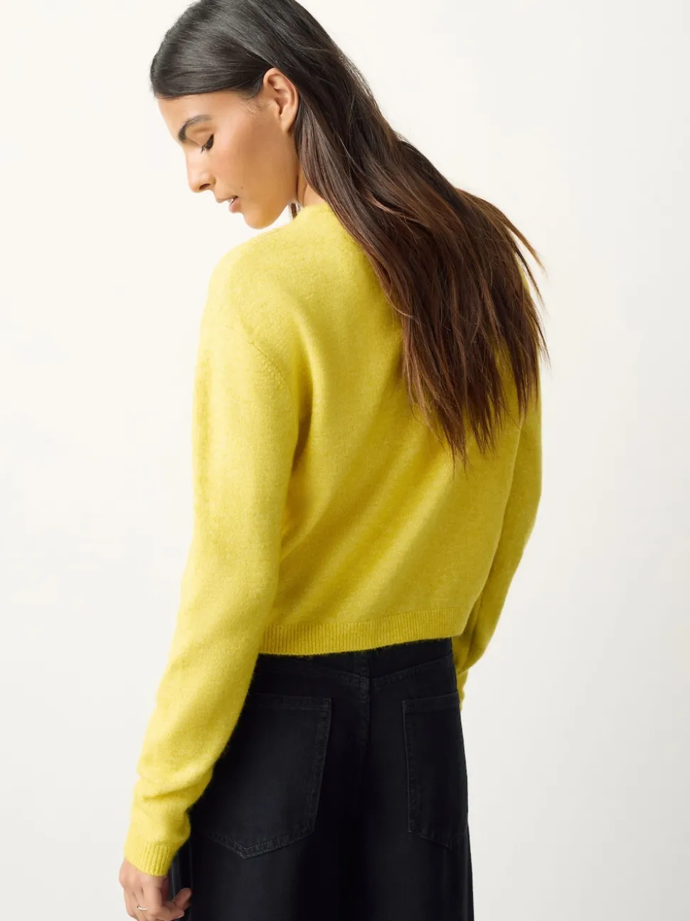 Broderie Pickles jaune - Cardigan tricoté à Col rond en laine