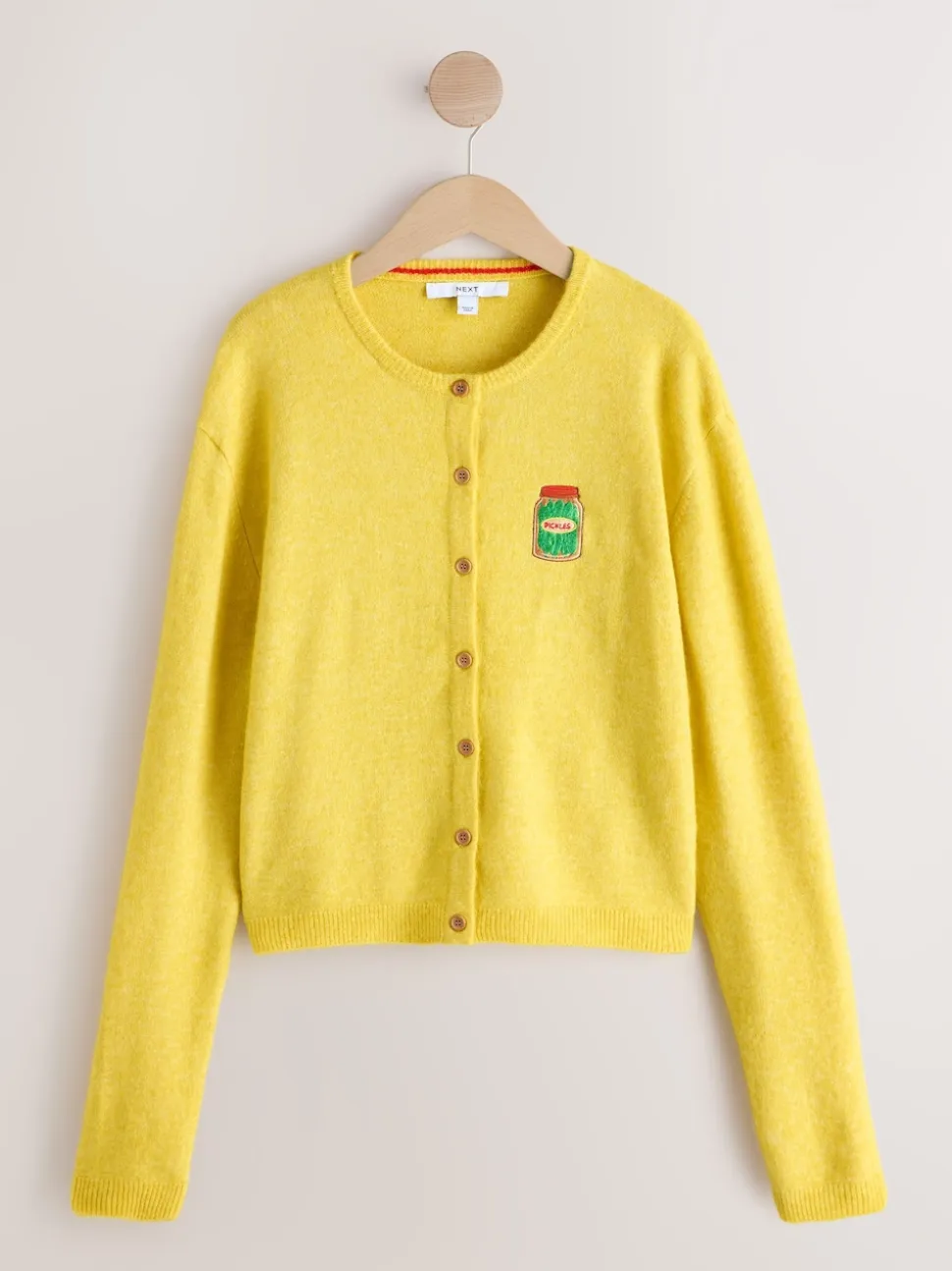 Broderie Pickles jaune - Cardigan tricoté à Col rond en laine