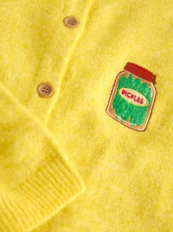 Broderie Pickles jaune - Cardigan tricoté à Col rond en laine