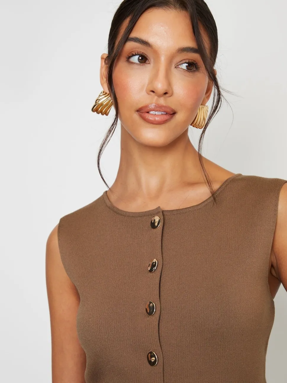 Brun clair - Gilet Threadbare en maille côtelée