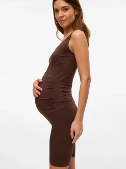 Brun foncé - Mamalicious Leggings de maternité sans coutures