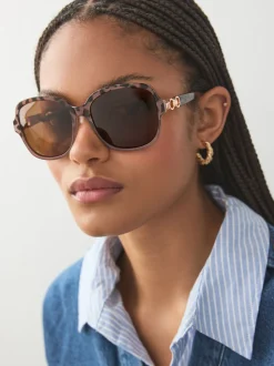 Brun/Crème - Grandes Lunettes de soleil carrées polarisées