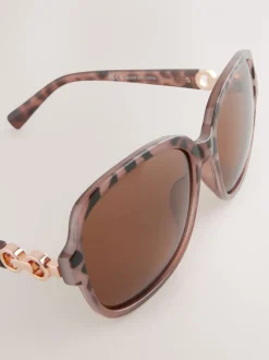 Brun/Crème - Grandes Lunettes de soleil carrées polarisées