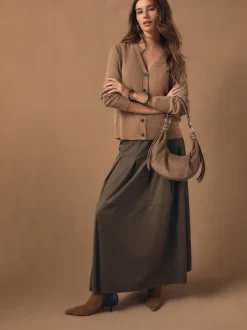 Camel Neppy - Cardigan boutonné en coton doux à col en V