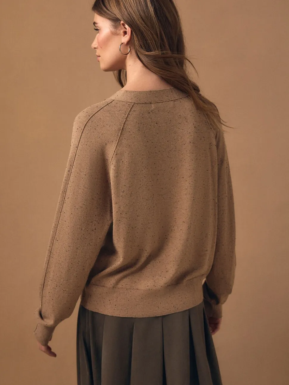 Camel Neppy - Cardigan boutonné en coton doux à col en V