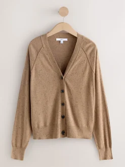 Camel Neppy - Cardigan boutonné en coton doux à col en V
