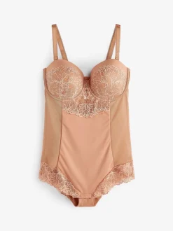 Caramel Nude - Body en dentelle à coupe ferme et contrôle du ventre